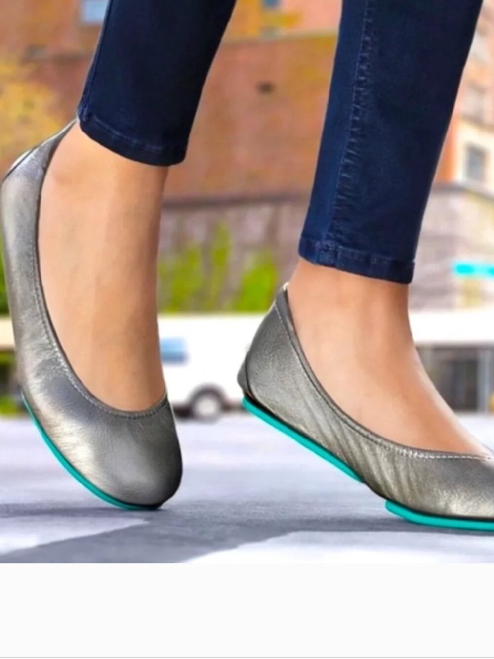 Tieks Metallic Pewter Leather Ballet Flats Womens